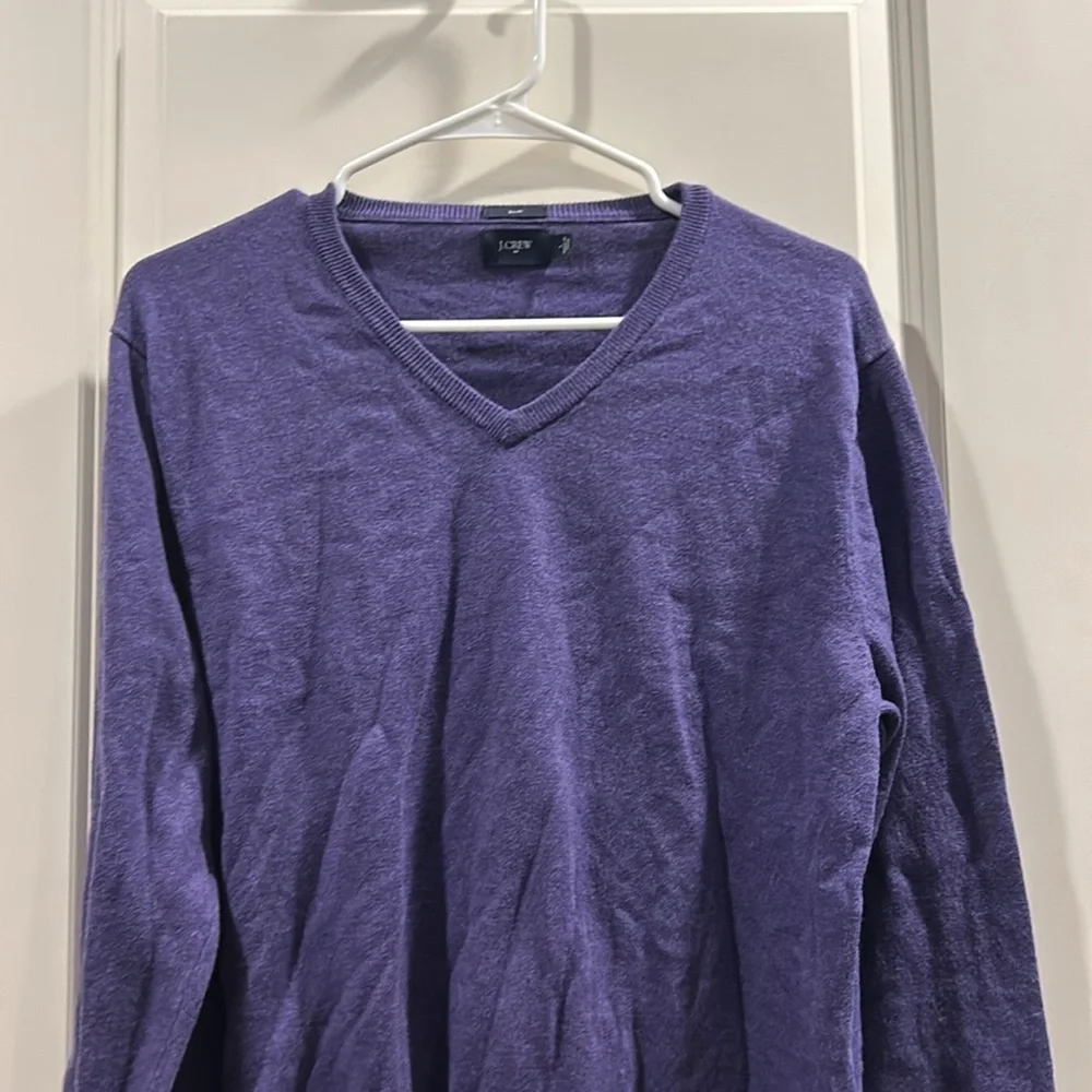 J Crew men’s V-Neck Slim Fit Long Sleeve Sweater merino wool blend size L purple